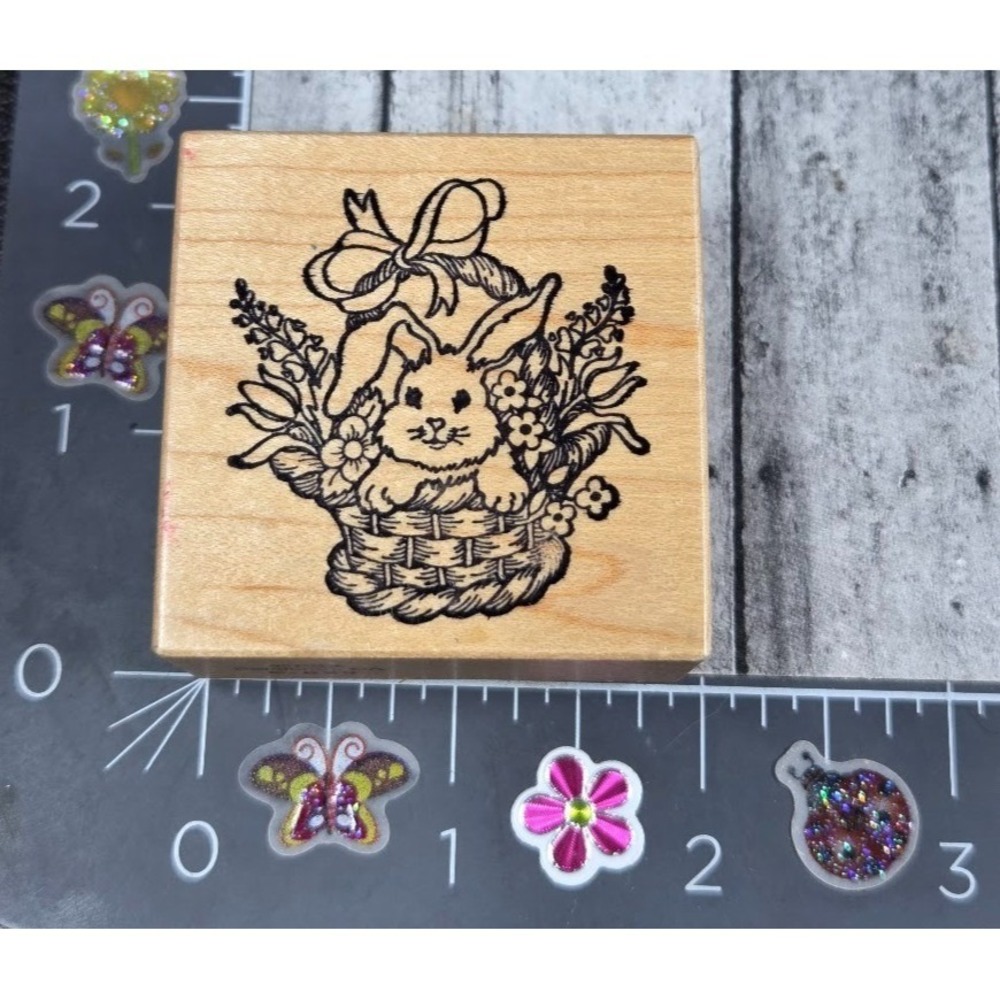 PSX Designs Bunny Basket Easter Spring E629 Rubber Stamp Wood #P70
